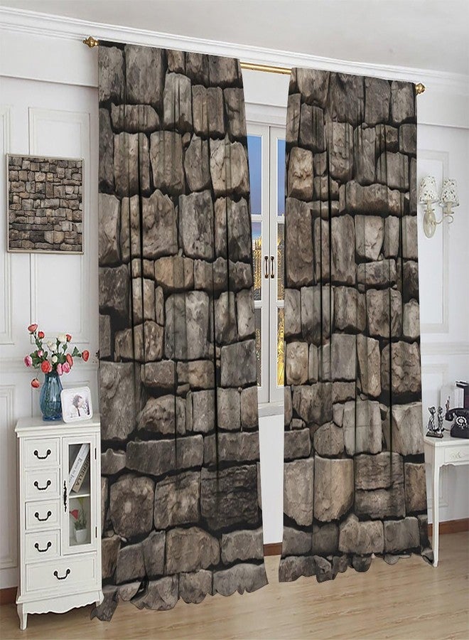 LOMADIA Retro Stone Brick Wall Blackout Curtain,Rocks Stone Wall Nature Scenery Rod Pocket Drapes Treatments Window Curtains for Kitchen Living Room Office Cafe Decor 21" W x 45" L (Pack of 2) - Image 3